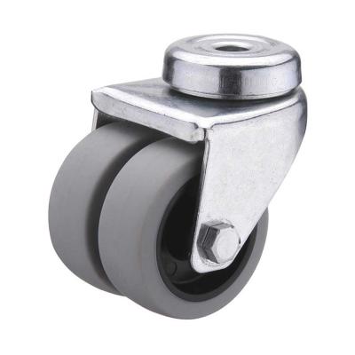 China swivel & Rigid High Quality Twin Wheels Gray TPR Soft Rubber Swivel Rotating Top Plate Locking Wheels And Castors For European Market for sale