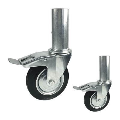 China swivel & Rigid Double Brake Core Scaffold Fit Housing Galvanized Rubber Steel Roller Bearing 200 Mm Caster Wheels for sale