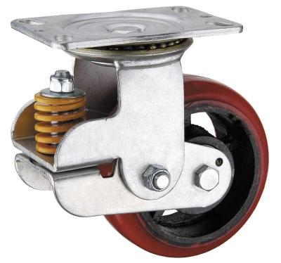 China High Quality Industrial Polyurethane Caster Wheels Spring Loaded Shock Absorbing Rigid Caster for sale