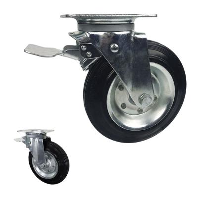 China Industrial Black Swivel Huarui Waste Bin Wholesale Swivel 8 Inch Garbage Caster Black Rubber Wheel With Brake for sale