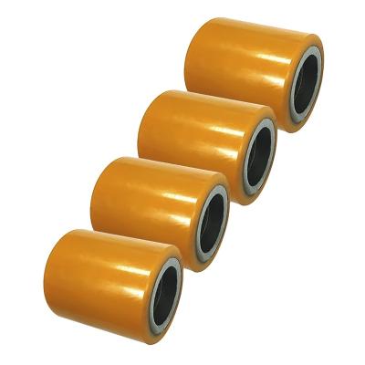 China swivel & 8070 8090 Cast Iron Rigid High Strength PU Rollers Polyurethane Red Green Yellow Pallet Wheels For Pallet Jack for sale