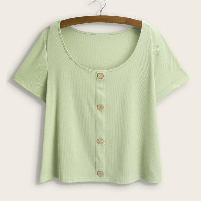 China High Quality Breathable Round Neck Knitting Simple T-Shirt With Button for sale