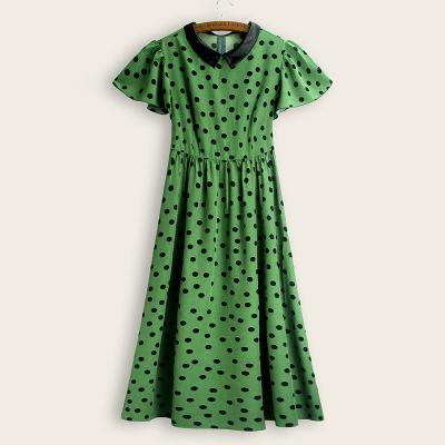 China Breathable Puff Sleeves Women Polka Dot Maxi Dress 2021 for sale