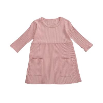 China Vintage Breathable Breathable Spring Autumn Babies 3/4 Sleeve Rib-knit Dress for sale