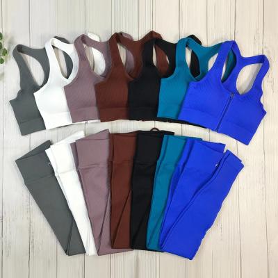 China New Breathable Color Zipper Long Sleeve Sports Bra Drawstring Leggings Sports Outfit Seamless Yoga Sports Set Women Active Wear Sets for sale