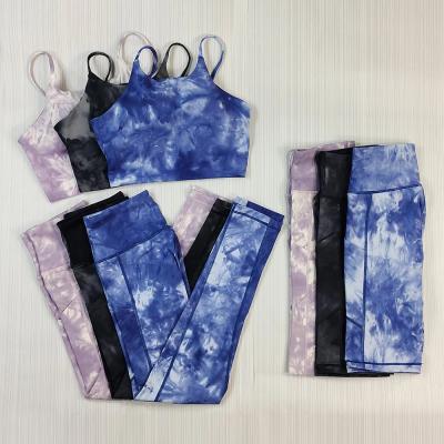 China Sports Logo Gaiters Gym Equipment Set Clothing Sportswear Sets Nylon Breathable High Pocket Custom Size And Tie Dye Yoga Set for sale