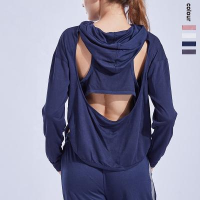 China New Women Hoodie Long Sleeve Breathable Loose Casual Sports Top Blouse Yoga Workout Wear for sale