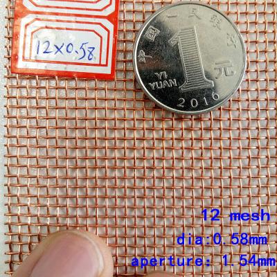 China EMF RF Shield Copper Wire Woven Mesh 12 Mesh 0.58 mm Wire Diameter 1.54 mm Aperture for sale