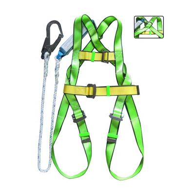 China 100% polyester safety harness with 1 alloy steel carabiner and 1 large forged snap hook for sale