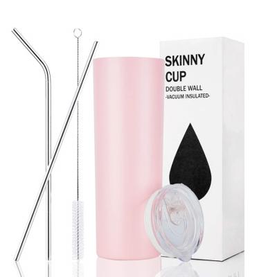 China 20 Ounce Skinny Stainless Steel Tumbler Mugs Double Wall Insulated Upright Water Mugs Wine Tumbler With Lids And Straws for sale