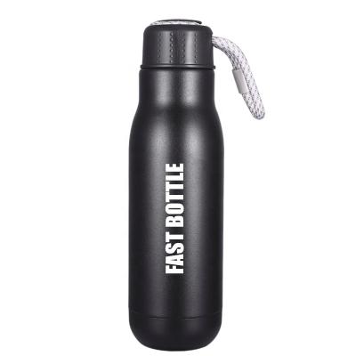 China Viable Vacuum Flask Stainless Steel Metal Double Wall Leakproof Thermos Insulated Bottle Mouth Opening Water Bottle With Rope Handle for sale