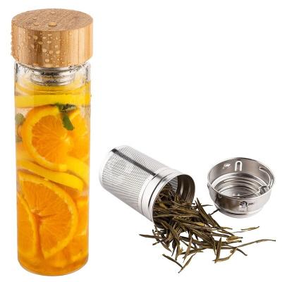 China 20 oz Travel Tumbler Tea Infuser Single Wall Borosilicate Glass BPA Free Stocked Water Bottle with Neoprene and Bamboo Sleeve Lid for sale