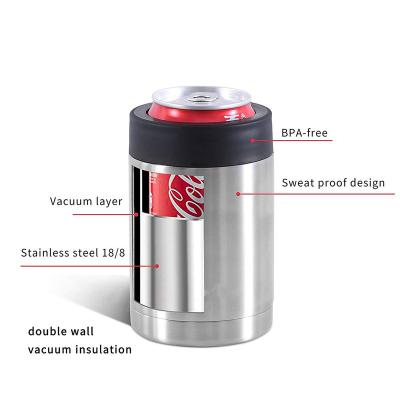 China Sustainable 12 oz 18/8 Stainless Steel Beer Bottle Wall Box Double Cooler Mug Vacuum Insulated Can Cooler for sale