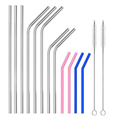 China Sustainable Custom Printed Eco-Friendly Reusable Packaging 304 Stainless Steel Metal Drinking Straws With Brush Cleaners for sale