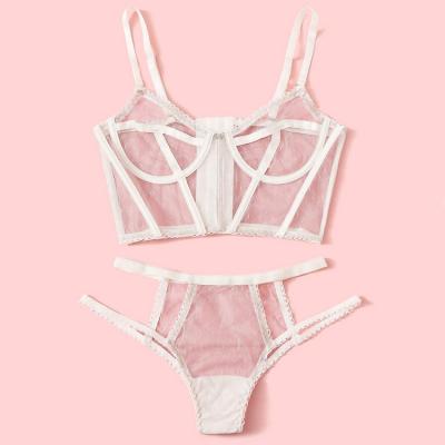 China Spandex Factory Wholesale Women's Underwear Set Sexy Lace Lingerie Mesh Lift Up Bra Temptation Passion Transparent Lace Underwear Set for sale