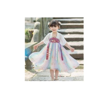 China Wholesale Han Chinese Clothing Embroidery Flower Polyester Chinese Style Half Sleeves Girl Dress for sale