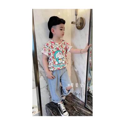 China 90-130cm summer hot sale 100%cotton printed tops blank round neck t-shirt for kid for sale