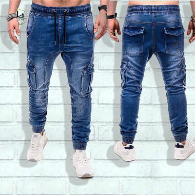 China Multi Pocket Men's Cargo Jeans Waistband Jeans Sustainable Mens Jogger Elastic Mens Stretch Pants Skinny Custom Denim Pants for sale