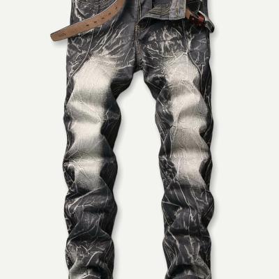 China OEM Fashion Design QUICK DRY Art Printed Teams Jeans High Quality Customized Teams Jeans High Street Stacked Jeans for sale