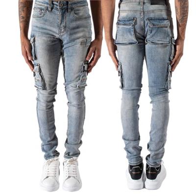 China High Quality Men's Style Slim Fit Breathable Multi Pocket Jeans Wholesale Designer Manufacturer Custom Cargo Denim Stacked Pants for sale