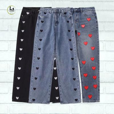 China OEM Fashion Streetwear Wide Leg Casual Loose Denim Pants Breathable Male And Female Hearts Jeans for sale