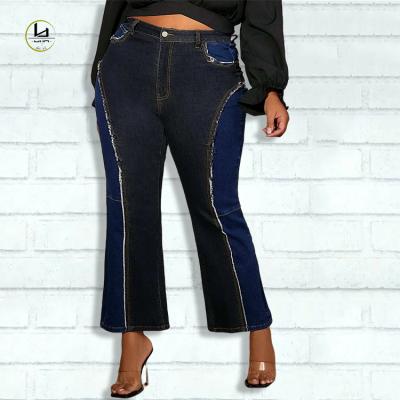 China Direct Selling Large Size Women's Viable Factory Apparel Jeans Size Two High Tone Raw Tirm Plus Size Pants Flare Leg Jeans for sale