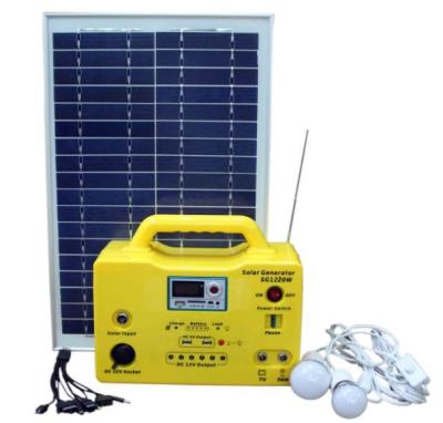 China 20W portable solar power system with LED lighting, USB charging , integrated radio/MP3 functions yellow color for sale