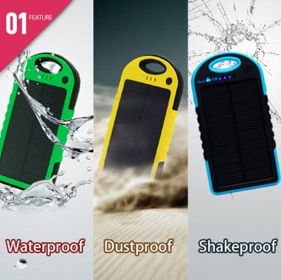 China Portable waterproof/ dustproof/shakeproof solar power bank 5000mah for sale