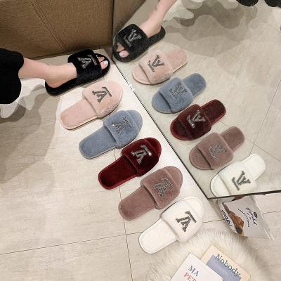 China Fashion Trend Comfort Plush Indoor Slipper, Hot Sale Slippers Fluffy Plush, Soft Bottom Women Tending Fashion Fur Slides Slippers for sale