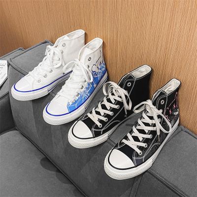 China 2022 fashion trend hot sale graffiti fashionable canvas shoes, high quality Korean version of the Central Institute of Statistics wind men's shoes, fashionable high-top canvas shoes for sale