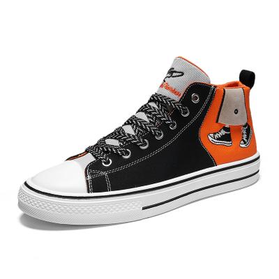 China Fashion Trend Sneakers Printed Unique Customized Logo Low Moq Canvas Rubber Sneaker Shoes For High Top Canvas Black for sale