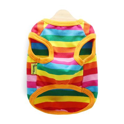 China Custom Viable Rainbow Stripe Pet Invest Breathable Cotton Sleeveless T-shirt Summer Small Dog Cat Clothes for sale