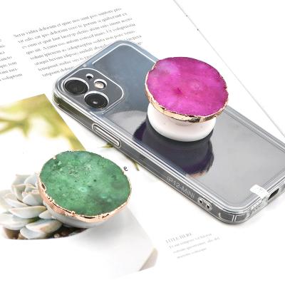 China Fashion Gemstone Druzy Mobile Phone Grip Adjustable Grip Socket Customized Irregular Crystal Stone Grip Socket for sale