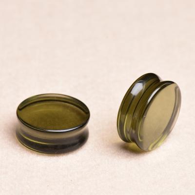 China Hot Seller TRENDY Custom Made Smoky Quartz Glass Saddle Measurement Plug Ear Plugs Body Jewelry Piercing for sale