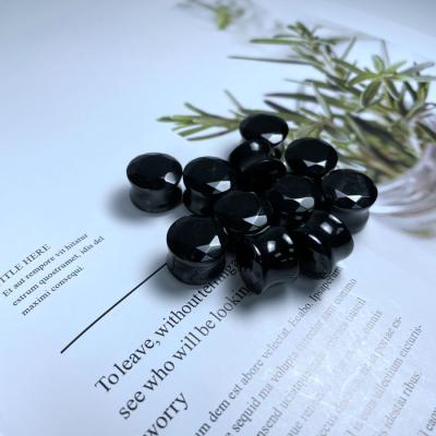 China CLASSIC Stone Ear Plug Natural Black Onyx Stone Faceted Ear Expander Ear Plugs Body Piercing Jewelry for sale