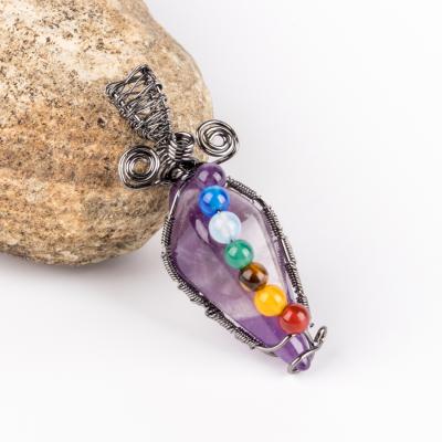 China Ethnic Handmade Reiki Wrap Pendulum 7 Chakra Pendants Healing Crystal Natural Gemstone Crystal Pendants for sale