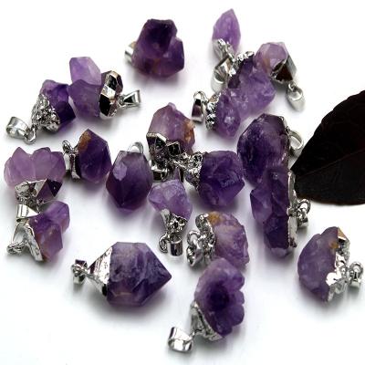 China Trendy Wholesale Natural Amethyst Cluster Irregular Pendant With Silver Plating Fashion Amethyst Druzy Pendant for sale