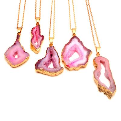 China Wholesale FASHIONABLE Natural Women's Gifts Crystal Agate Druzy Pendant Window Crystal Slice Pendants Druzy Necklace for sale