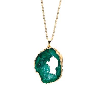 China CLASSIC mixed color natural crystal window druzy pendant with chain for necklace for sale