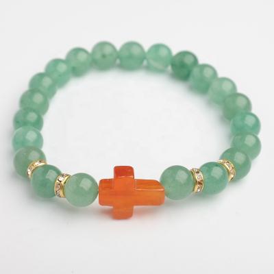 China Diy Bracelet Fashion Wholesale Natural Gemstone Round Bracelet With Cross Charm Bead For Diy Bracelet for sale