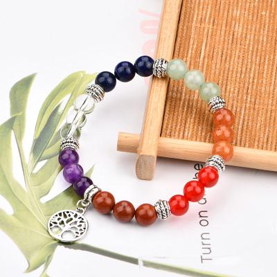 China 8mm Bead Size Stretch Bracelet Casual Life Of Charm Natural Chakra Crystal Round Tree Bracelet for sale