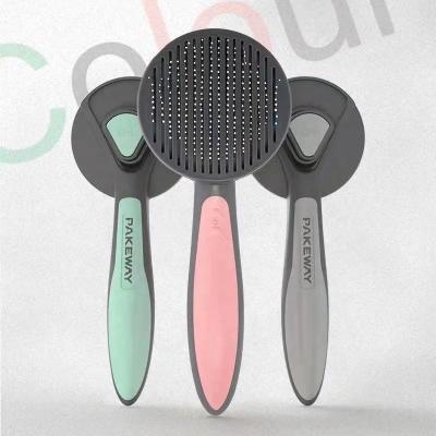 China 2020 Hot Sale Pet Groom Brush Comb Dog Stocked Cat Comb Brush With Self Clean Button With Pearl Masaging On Tips for sale