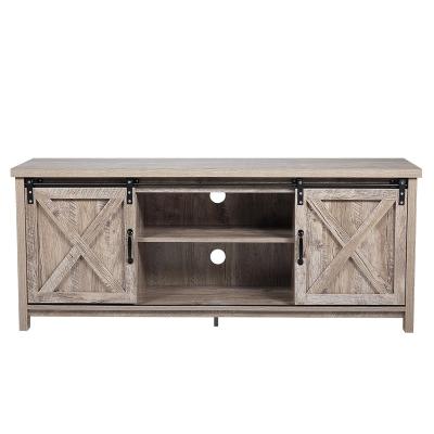 China Modern TV Console Cabinet for TVs up to 58 Inch Barn Door TV Stand with Storage - Light Gray for sale