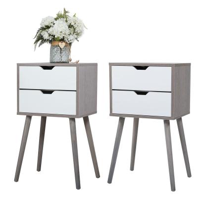 China Modern Bedside Table 2 Set with Two Drawer Storage Design for Living Room Sofa - Gray for sale