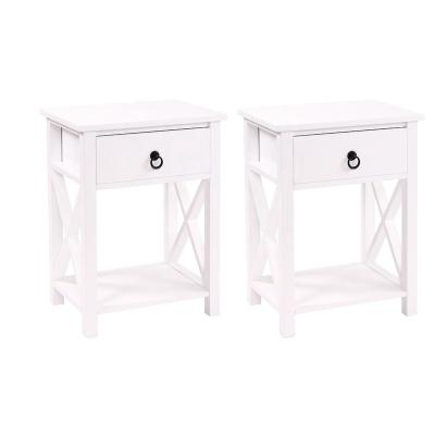 China X Shaped Storage Bedside Table with Single Drawer Coffee Table for Bedroom Living Room - Set of 2, White, US-Stock for sale