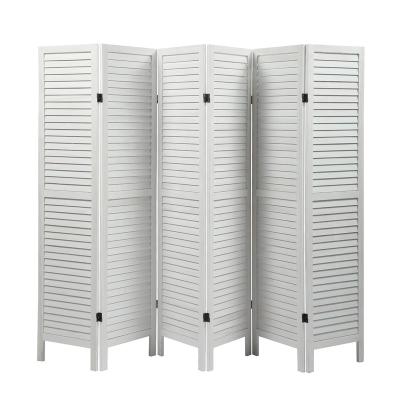 China 2021 New Style Screen 6 Panel Minimalist Natural Wooden Folding Screen Old Room Divider Louvered White for sale