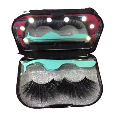 China Long 5d mink lash wrapper led mirror lash case printing logo with false mink eyelashes or gule china seller for sale