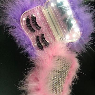 China Deeply New 2021 Wick Led Case Travel Suitcase With Fur With Logo 25mm Mink 3d Eyelash Custom Fluffy Packing Box Wholesale Price for sale