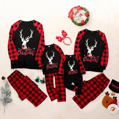 China 2022 New Christmas Thermal Pajamas Set Elks Print Christmas Parent-child Pajamas Set Home Wear Pajamas Two-Piece Set for sale