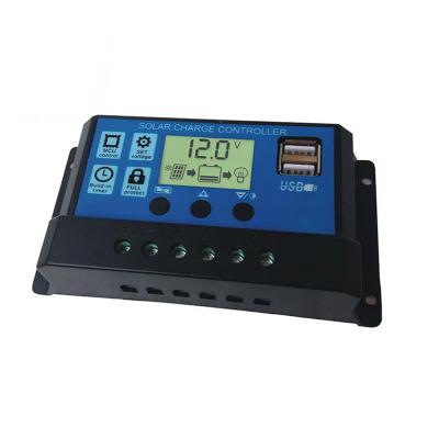 China High Efficiency Charging Method 12v 24v 10a LCD Display PWM Intelligent Blue Solar Charger Controller for sale